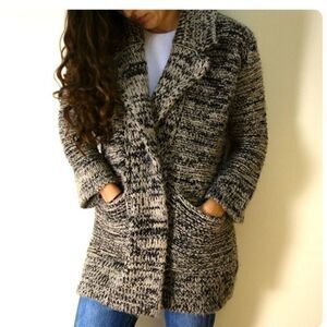 ZARA KNITS Oversized Chunky Knit Cardigan Sweater Ecru Black 3859/131 Sz Small